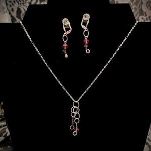 Sterling Silver Chain with Pink and Purple Crystals in Silver Cage